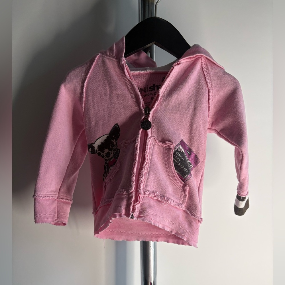 Mini Shatsu Pink Dog Graphic Distressed Hoodie – Size 6M